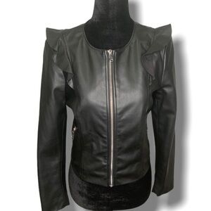 Zara Faux Leather Jacket with ruffles - Size L